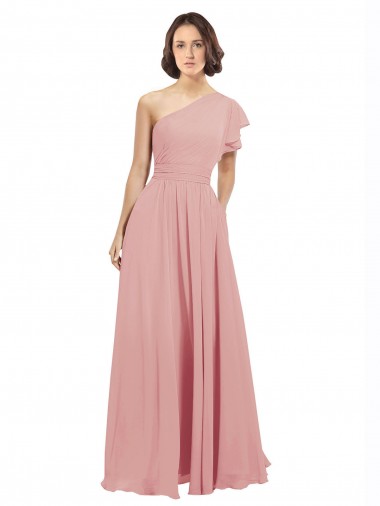 A-Linien Eine-Schulter Chiffon Lange Brautjungfernkleider Online