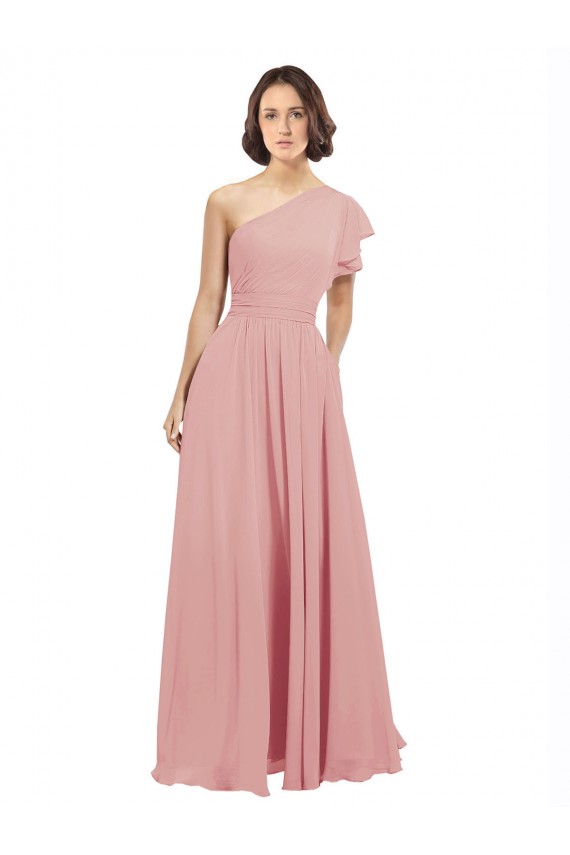 A-Linien Eine-Schulter Chiffon Lange Brautjungfernkleider Online