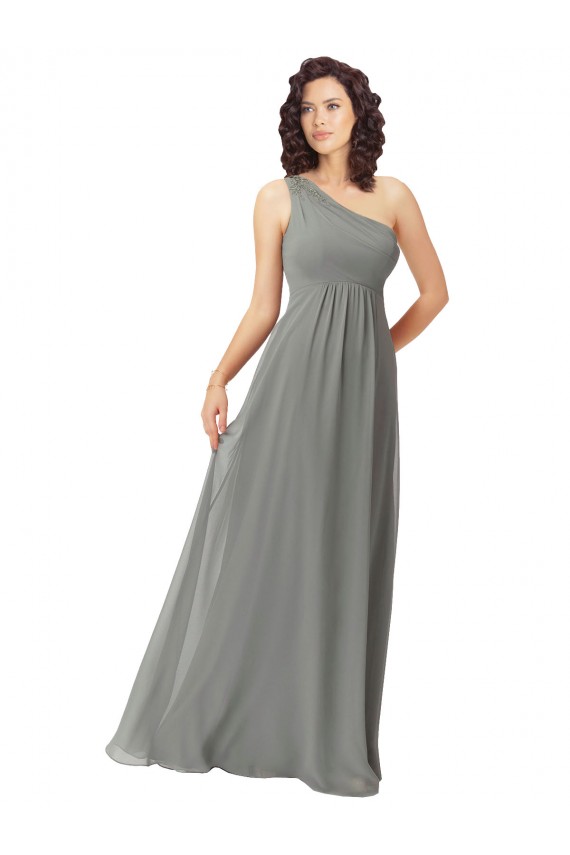 A-Linien Eine-Schulter Chiffon Lange Brautjungfernkleider Online