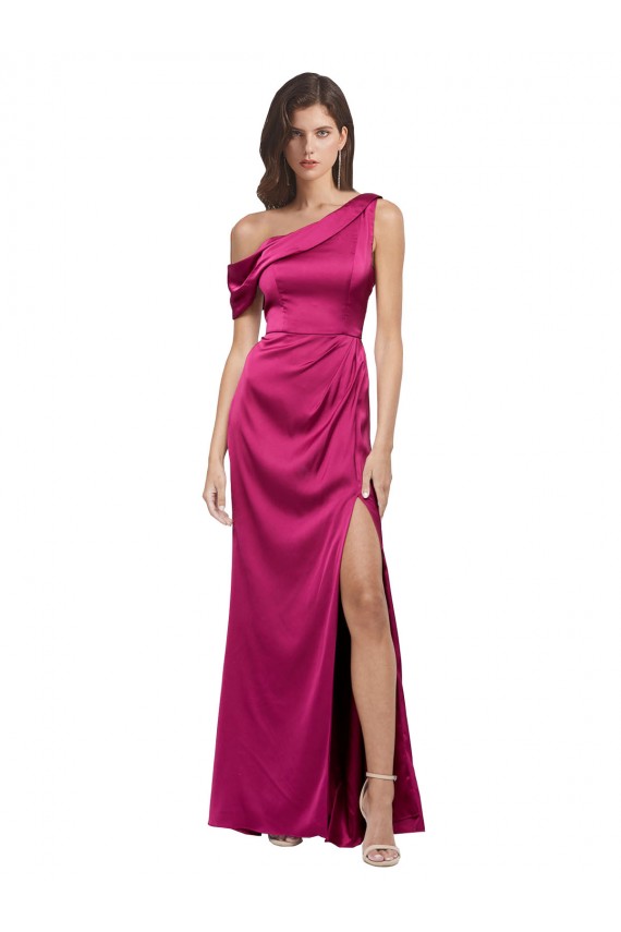A-Linien Eine-Schulter Stretch-Satin Lange Formale Brautjungfernkleider / Abendkleider / Abiballkleider Online