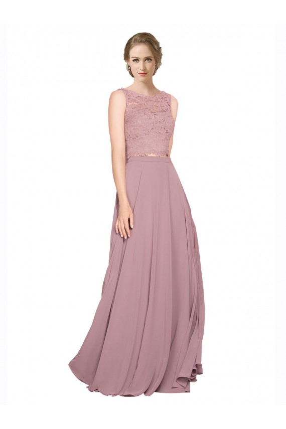 A-Linien Illusion Ausschnitt Chiffon Spitze Lange Brautjungfernkleider / Abiballkleider Online