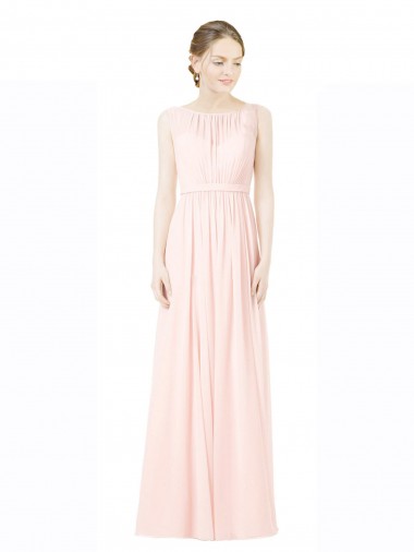 A-Linien Jewel Chiffon Lange Brautjungfernkleider Online