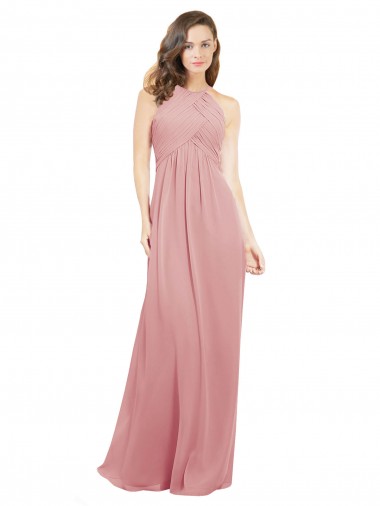 A-Linien Neckholder Chiffon Lange Brautjungfernkleider Online