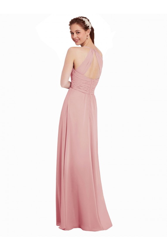 A-Linien Neckholder Chiffon Lange Brautjungfernkleider Online