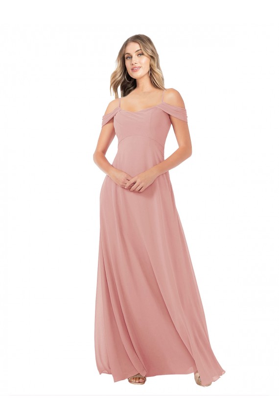 A-Linien Off-Schulter Chiffon Lange Brautjungfernkleider Online