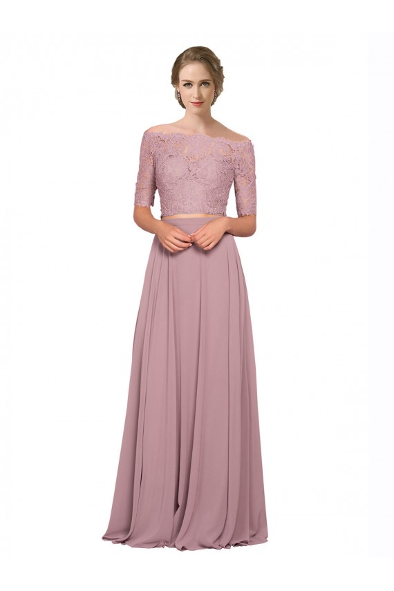 A-Linien Off-Schulter Chiffon Spitze Lange Brautjungfernkleider / Abiballkleider Online