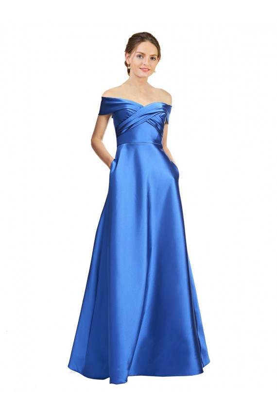 A-Linien Off-Schulter Satin Lange Formale Brautjungfernkleider / Abendkleider / Abiballkleider Online