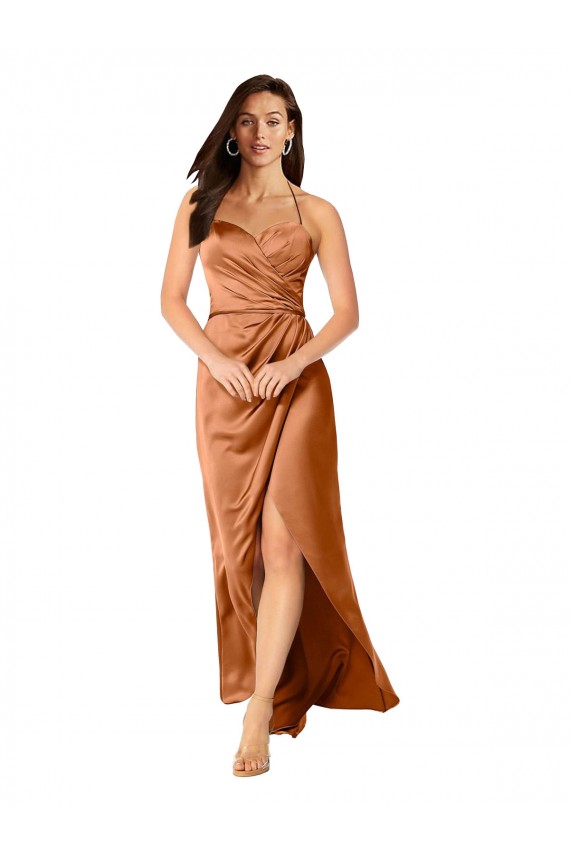 A-Linien Spaghetti-Träger Seidiger Satin Lange Formale Brautjungfernkleider / Abendkleider / Abiballkleider Online