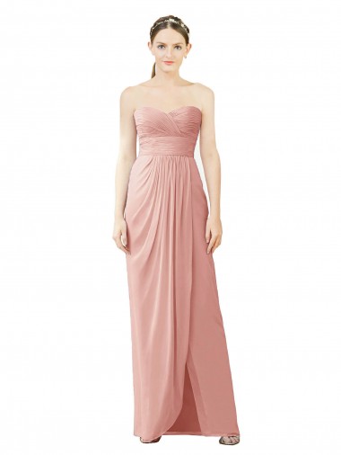 A-Linien Trägerlos Chiffon Lange Brautjungfernkleider Online