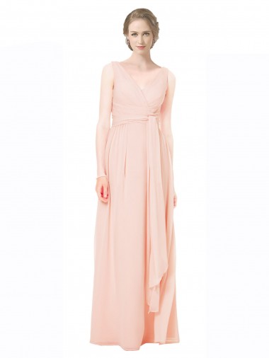A-Linien V-Ausschnitt Chiffon Lange Brautjungfernkleider Online
