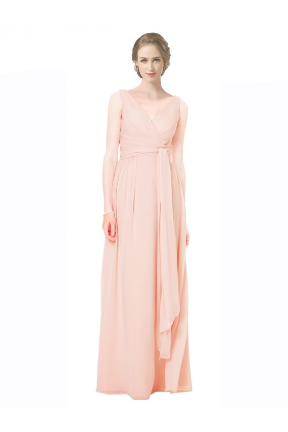 A-Linien V-Ausschnitt Chiffon Lange Brautjungfernkleider Online