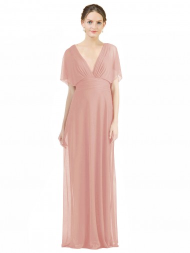 A-Linien V-Ausschnitt Chiffon Lange Brautjungfernkleider Online