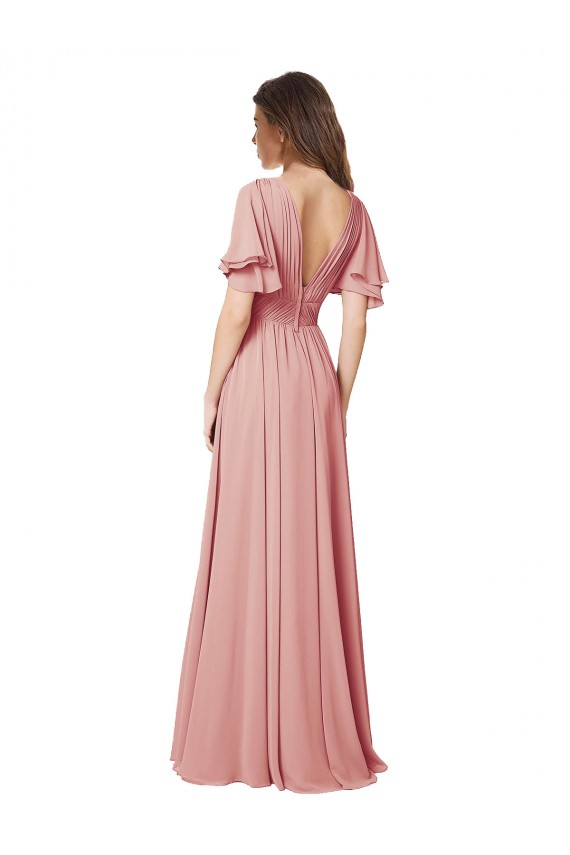 A-Linien V-Ausschnitt Chiffon Lange Brautjungfernkleider Online