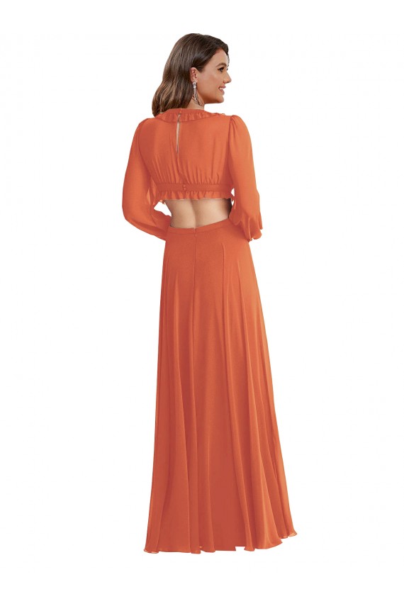 A-Linien V-Ausschnitt Chiffon Lange Brautjungfernkleider Online