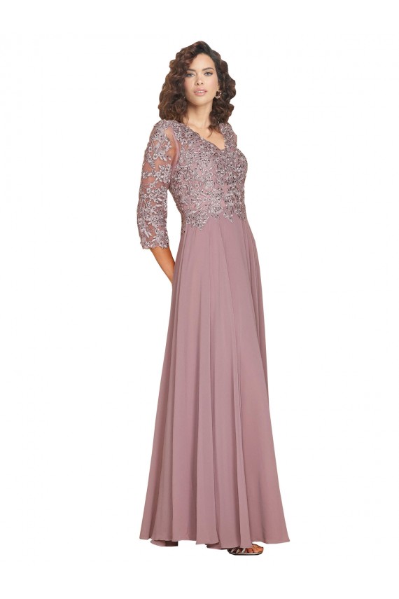 A-Linien V-Ausschnitt Chiffon Lange Brautjungfernkleider / Abiballkleider Online