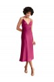 A-Linien V-Ausschnitt Midi Stretch-Satin Kurze Formale Brautjungfernkleider / Abendkleider / Abiballkleider / Cocktailkleider / Heimkehr Kleider Online