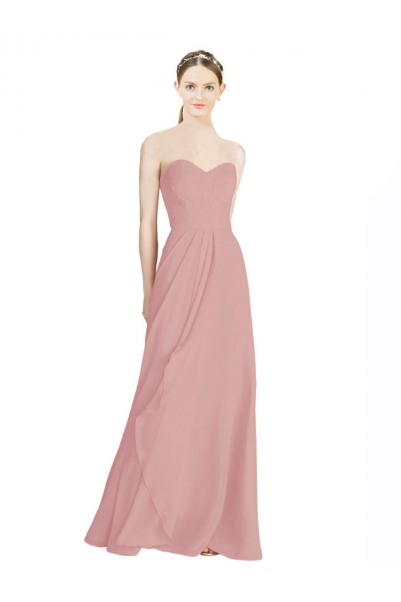 Altrosa A-Linien Chiffon Lange Brautjungfernkleider Online