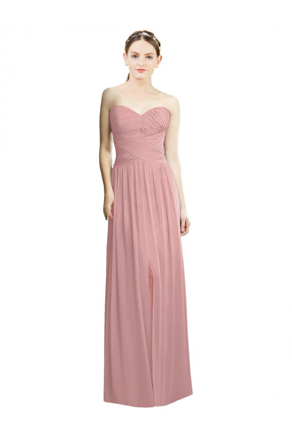 Altrosa A-Linien Trägerlos Chiffon Lange Formale Brautjungfernkleider / Abendkleider Online