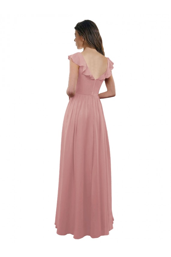 Altrosa A-Linien V-Ausschnitt Chiffon Lange Brautjungfernkleider Online
