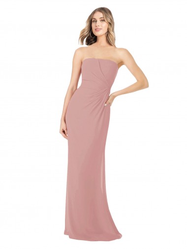 Altrosa Etui Trägerlos Chiffon Lange Brautjungfernkleider Online