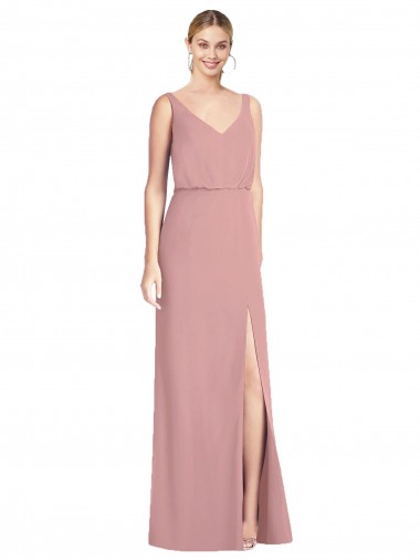 Altrosa Meerjungfrau V-Ausschnitt Chiffon Lange Brautjungfernkleider Online