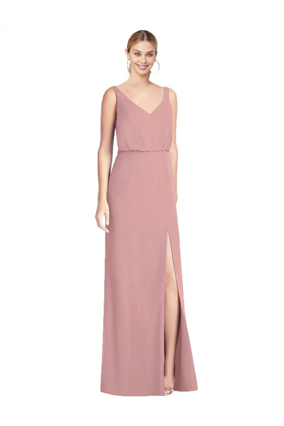 Altrosa Meerjungfrau V-Ausschnitt Chiffon Lange Brautjungfernkleider Online