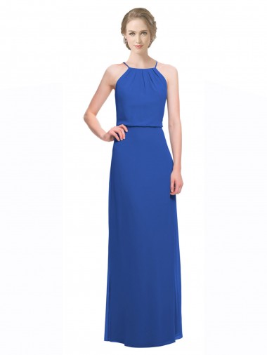 Blau 135 A-Linien Spaghetti-Träger Chiffon Lange Brautjungfernkleider Online