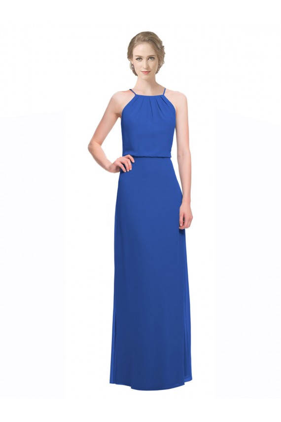 Blau 135 A-Linien Spaghetti-Träger Chiffon Lange Brautjungfernkleider Online