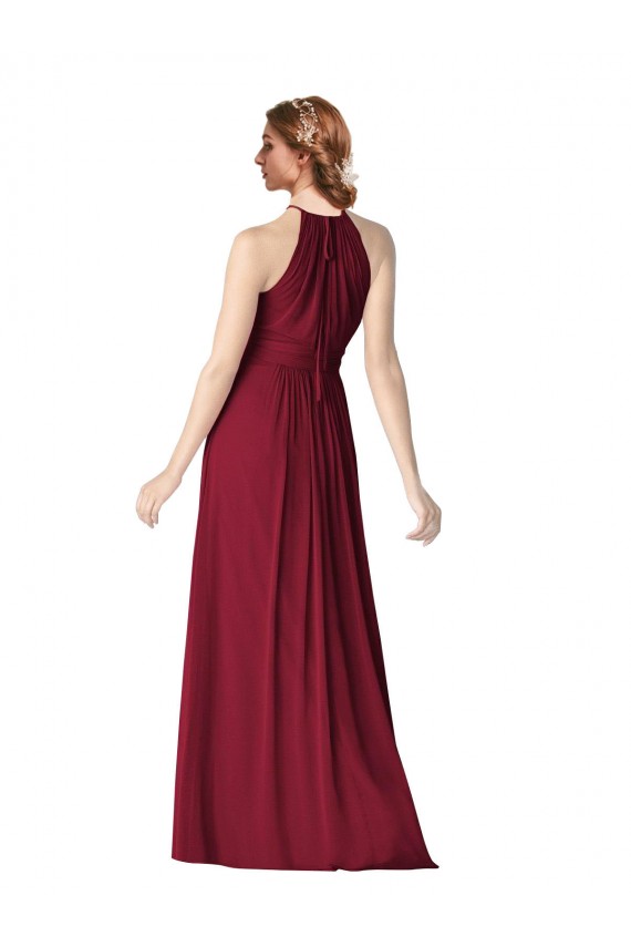 Burgunderrot A-Linien Neckholder Chiffon Lange Brautjungfernkleider Online