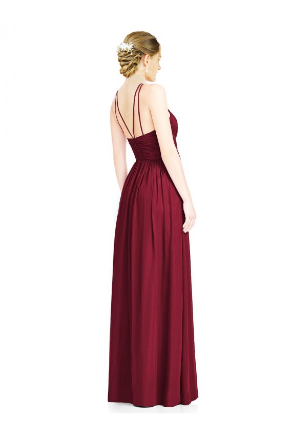 Burgunderrot A-Linien Neckholder Chiffon Lange Brautjungfernkleider Online