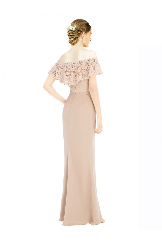 Champagner A-Linien Off-Schulter Chiffon Spitze Lange Brautjungfernkleider / Abiballkleider Online