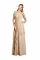 Champagner A-Linien Spaghetti-Träger Chiffon Lange Brautjungfernkleider Online