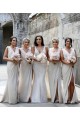 Champagner A-Linien V-Ausschnitt Chiffon Lange Brautjungfernkleider Online