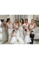 Champagner A-Linien V-Ausschnitt Chiffon Lange Brautjungfernkleider Online