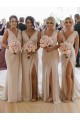 Champagner A-Linien V-Ausschnitt Chiffon Lange Brautjungfernkleider Online