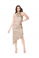Champagner Rosa A-Linien Neckholder Midi Seidiger Satin Kurze Brautjungfernkleider / Abiballkleider / Cocktailkleider / Heimkehr Kleider Online