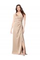 Champagner Rosa A-Linien Spaghetti-Träger V-Ausschnitt Seidiger Satin Lange Formale Brautjungfernkleider / Abendkleider / Abiballkleider Online
