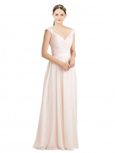 Creme Rosa A-Linien Chiffon Spitze Lange Brautjungfernkleider Online