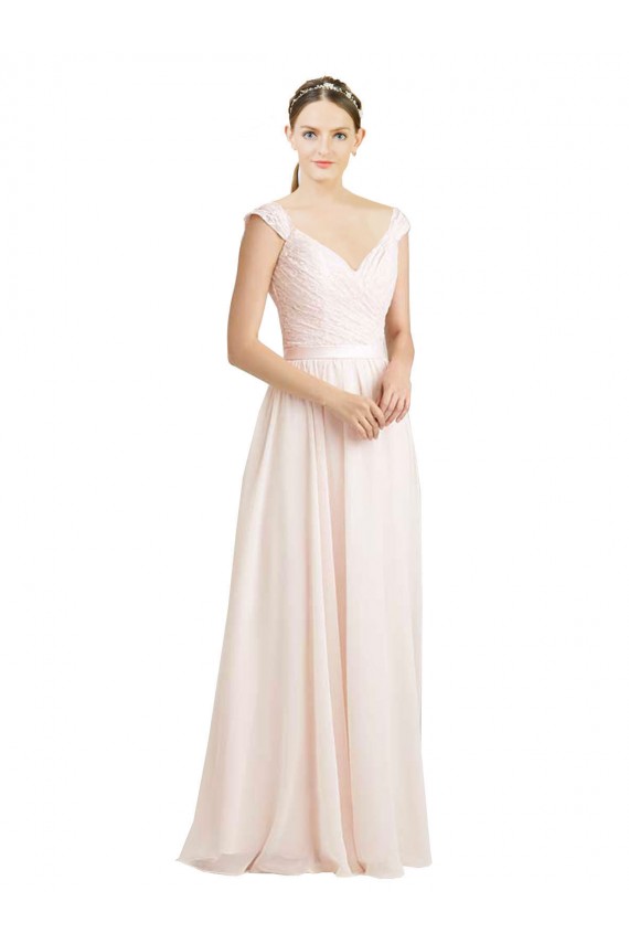 Creme Rosa A-Linien Chiffon Spitze Lange Brautjungfernkleider Online