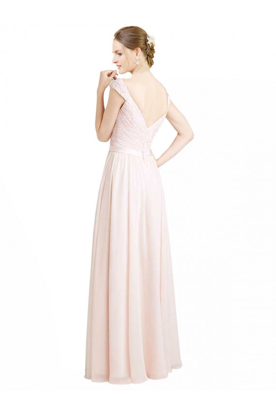 Creme Rosa A-Linien Chiffon Spitze Lange Brautjungfernkleider Online