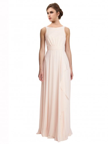 Creme Rosa A-Linien Stehkragen Ausschnitt Chiffon Lange Brautjungfernkleider Online