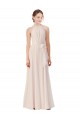 Creme Rosa A-Linien Stehkragen Ausschnitt Chiffon Lange Brautjungfernkleider Online