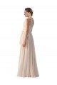 Creme Rosa A-Linien Stehkragen Ausschnitt Chiffon Lange Brautjungfernkleider Online