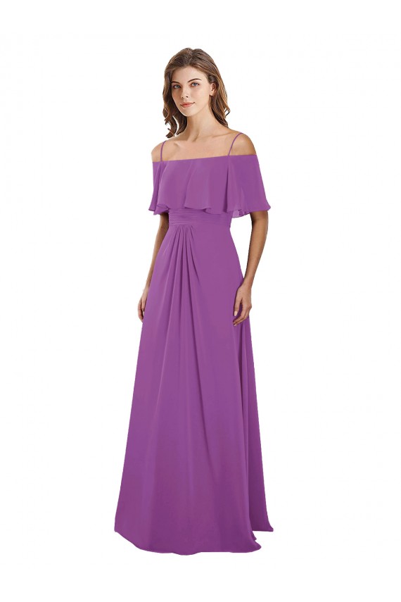 Dahlie A-Linien Off-Schulter Spaghetti-Träger Chiffon Lange Brautjungfernkleider Online