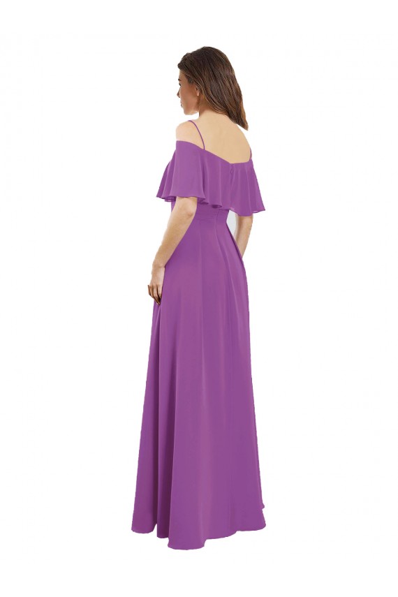Dahlie A-Linien Off-Schulter Spaghetti-Träger Chiffon Lange Brautjungfernkleider Online