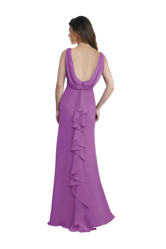 Dahlie A-Linien V-Ausschnitt Chiffon Lange Brautjungfernkleider Online