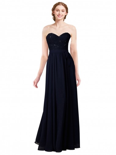 Dunkelmarine A-Linien Chiffon Lange Brautjungfernkleider Online