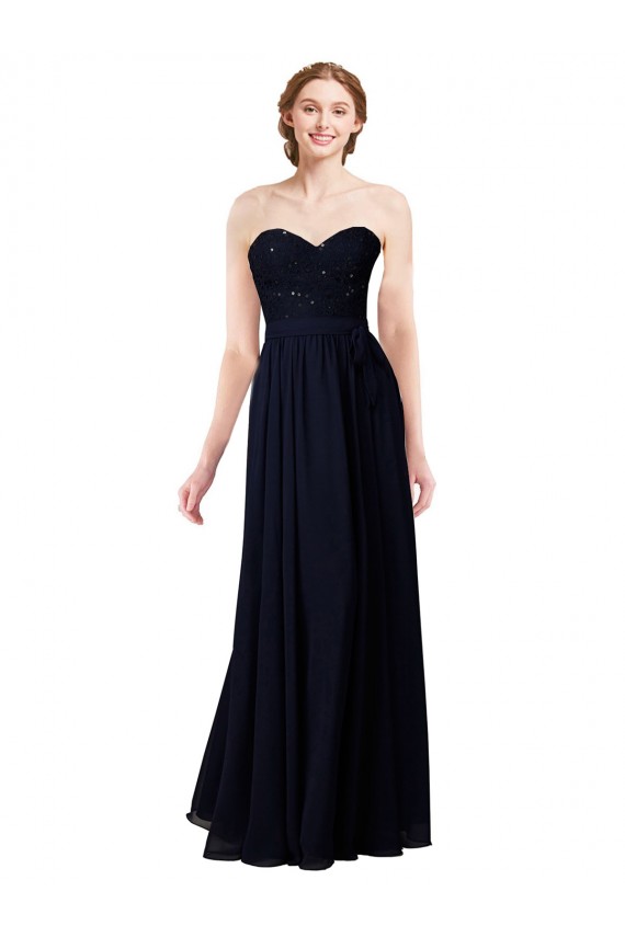 Dunkelmarine A-Linien Chiffon Lange Brautjungfernkleider Online