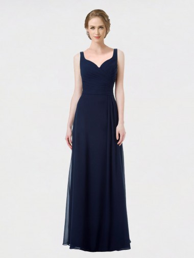 Dunkelmarine A-Linien Chiffon Lange Brautjungfernkleider Online