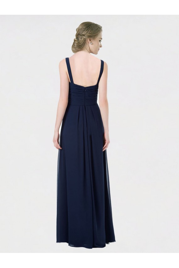 Dunkelmarine A-Linien Chiffon Lange Brautjungfernkleider Online